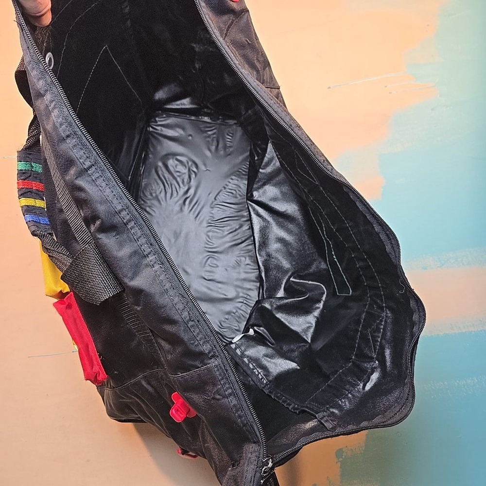 Vtg 1990s United Colors Of Benetton Nylon Duffel Black Logo Colorblock Pockets - Picture 15 of 16